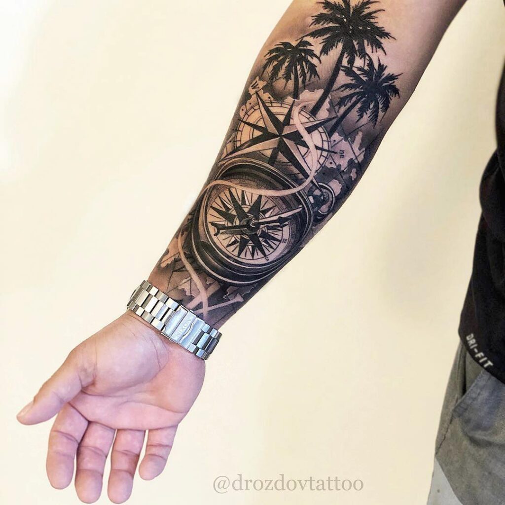 Tropical Compass Journey Tattoo timeless compass tattoo designs tattoo