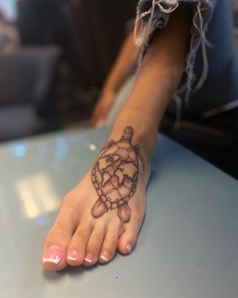 Bold Black Floral Foot Tattoos