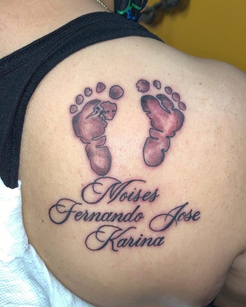 Twin Baby Footprints with Names Tattoo baby feet tattoos tattoo