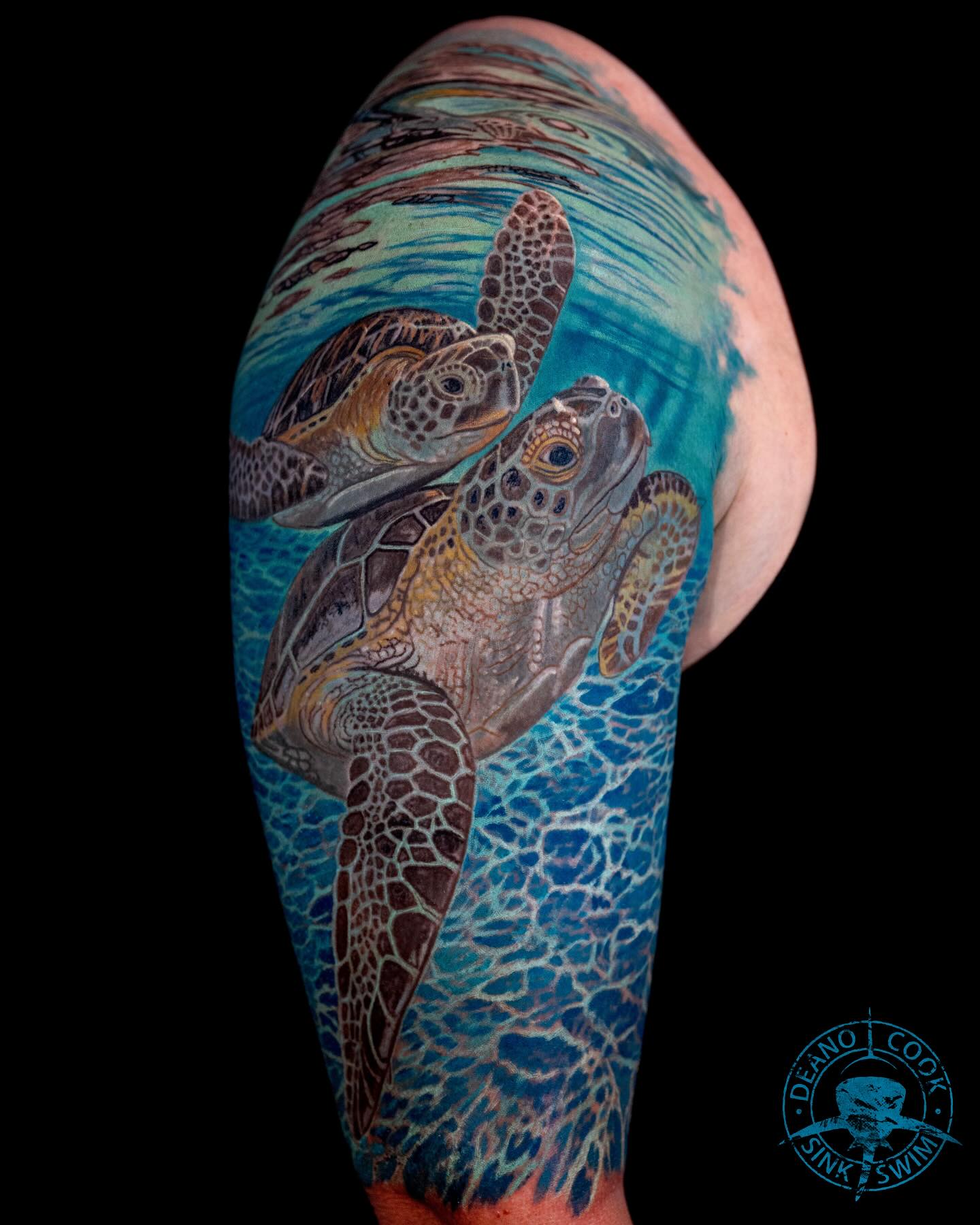 Twin Sea Turtles Gliding in Tandem sea turtle tattoo