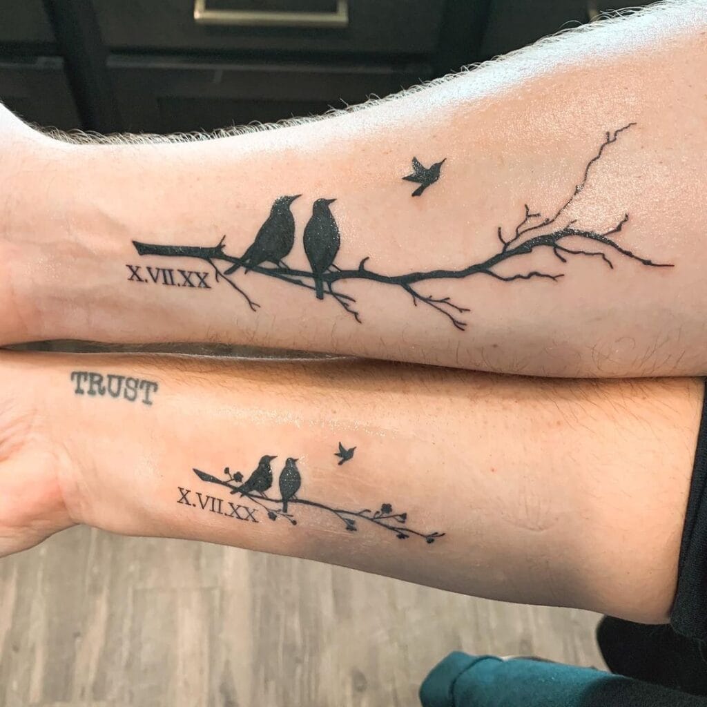 Two Birds Perched on a Branch memorial tattoos tattoo