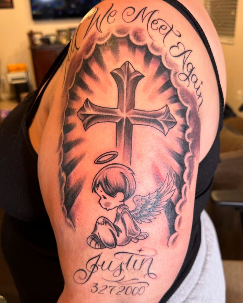 Until We Meet Again Memorial Cross cross tattoos for women tattoo