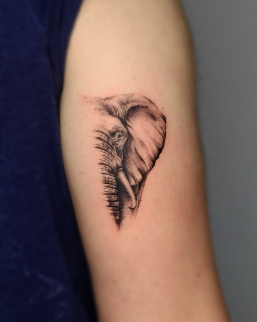 Half elephant portrait on the upper arm