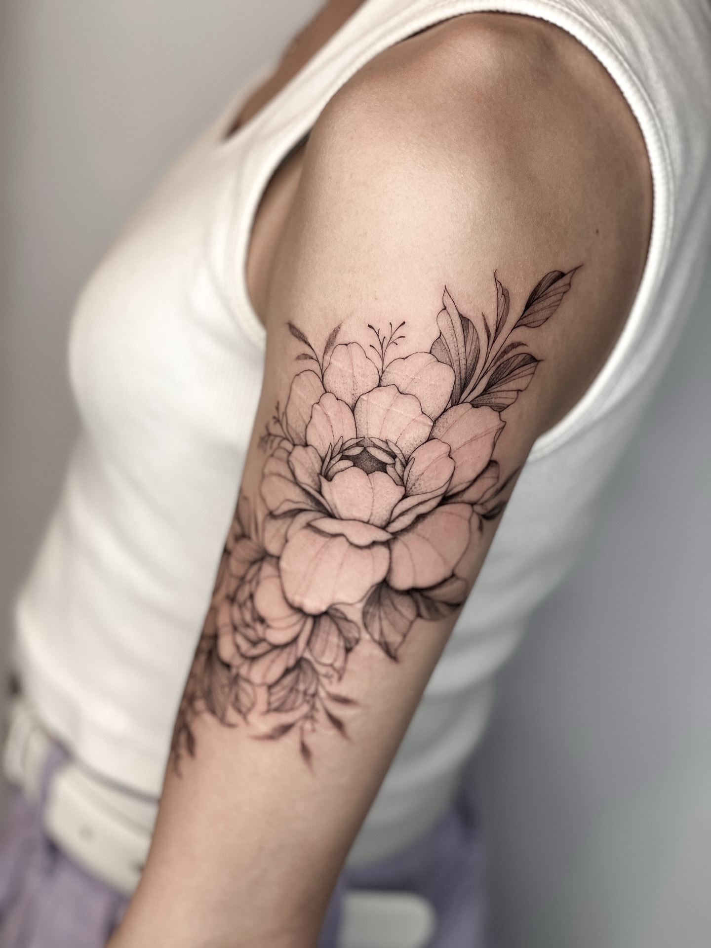 Upper Arm Peony Bouquet Tattoo peony tattoos ideas tattoo