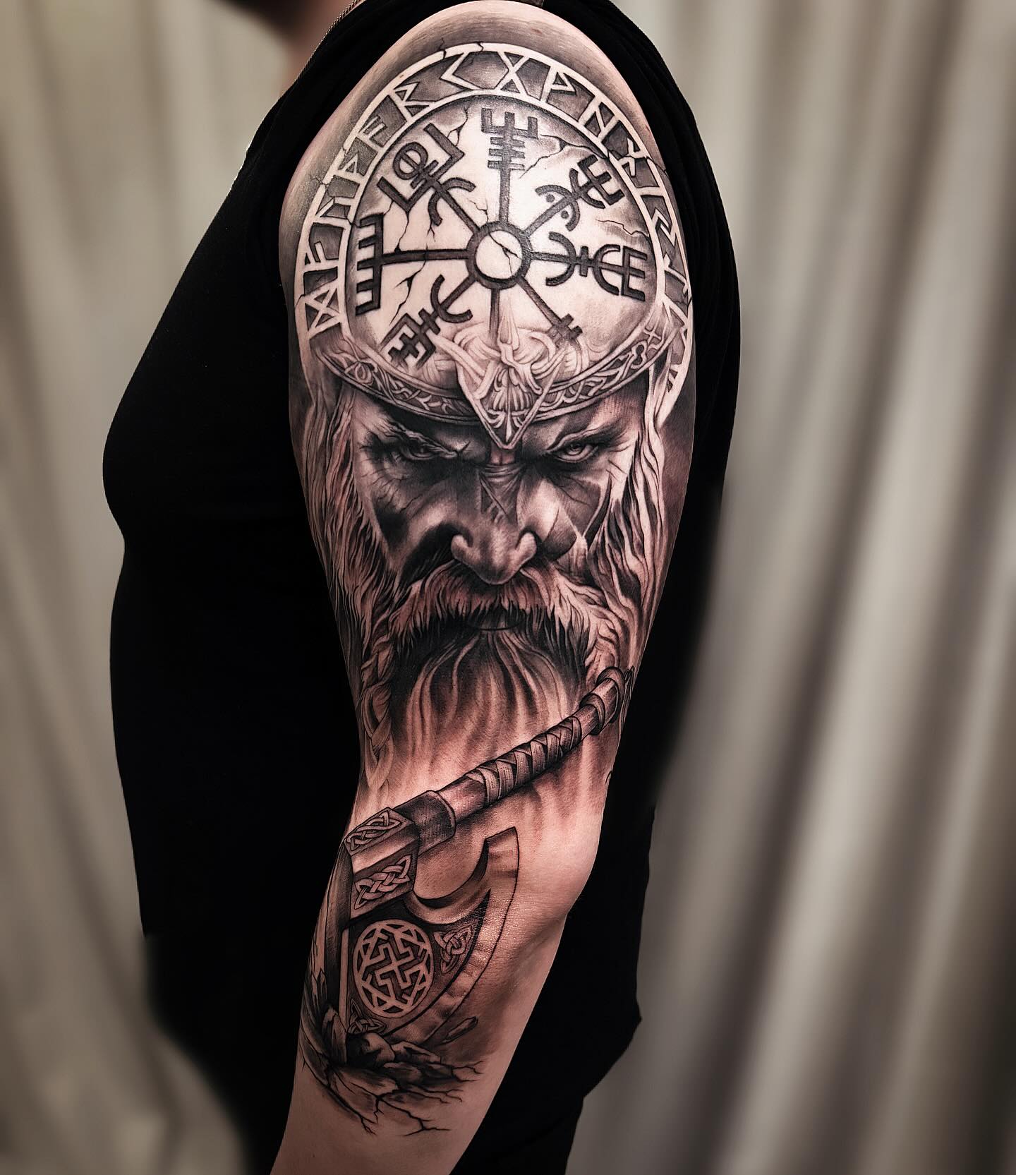 Odin, Ravens, And Wolf Tattoo