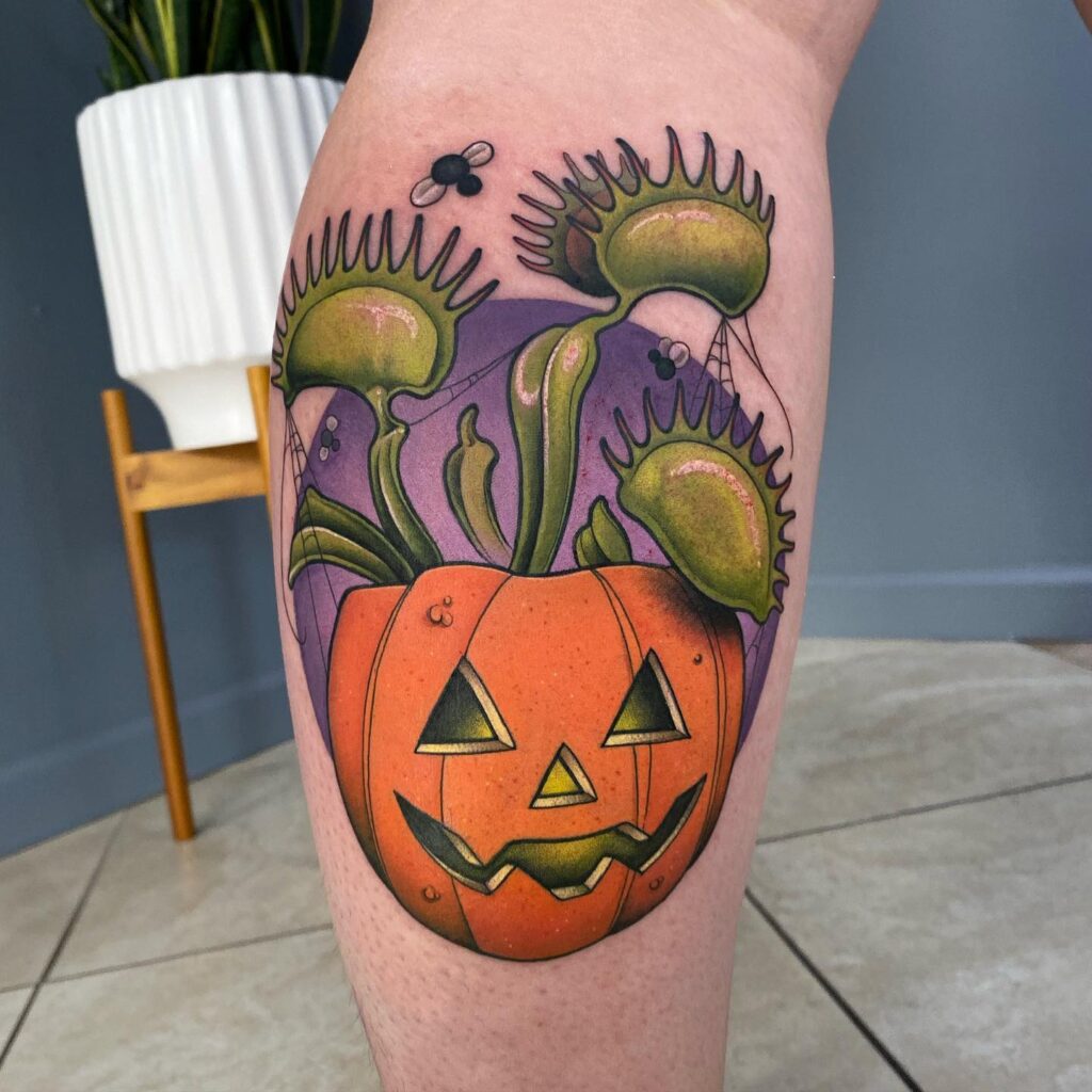 Autumn Leaves Jack O’ Lantern Tattoo jack o lantern tattoo ideas tattoo