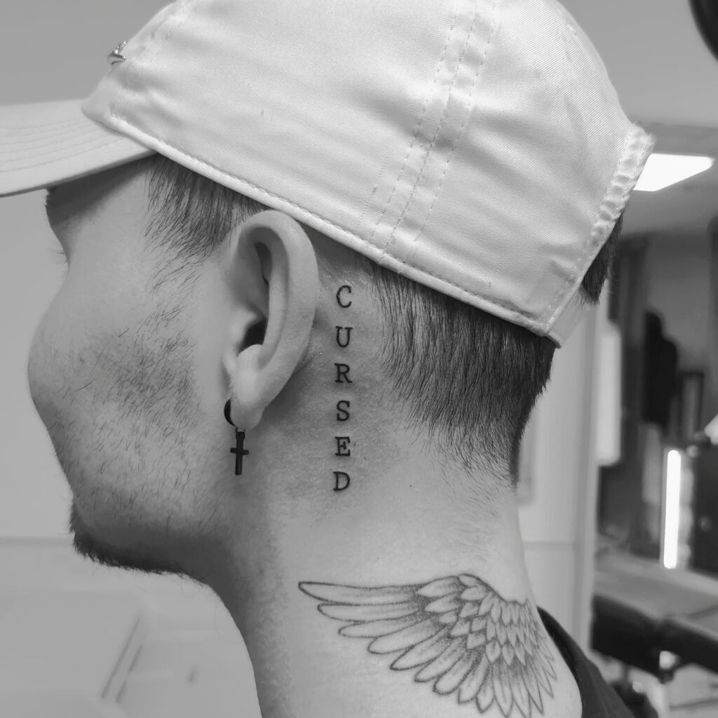 Vertical Blessed Behind Ear Tattoo behind the ear tattoo ideas for men tattoo