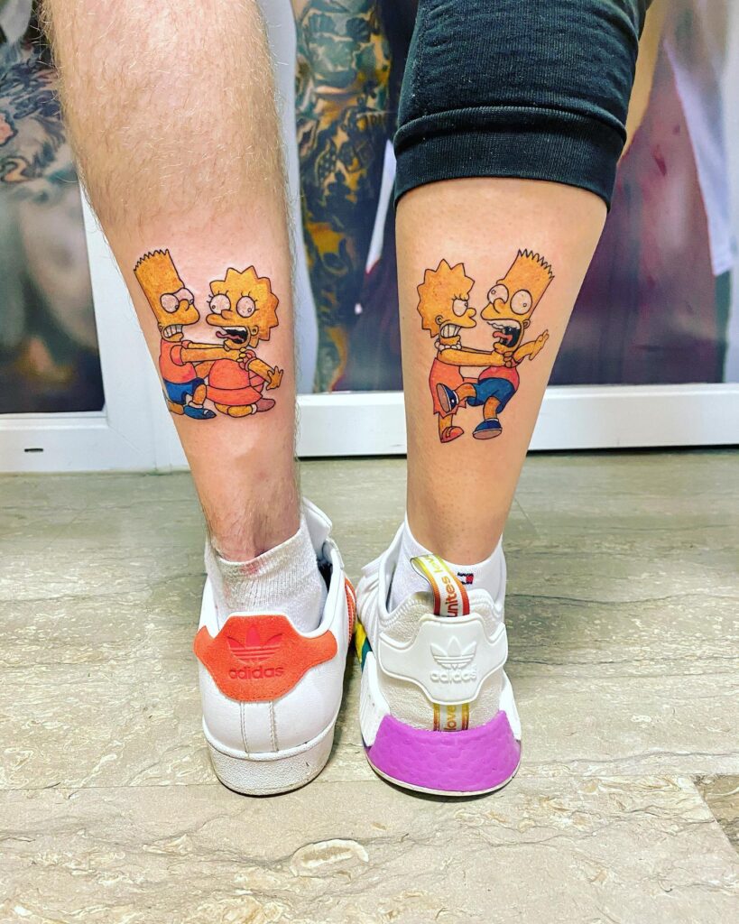 Vibrant Bart and Lisa Sibling Banter Tattoo brother sister tattoos tattoo