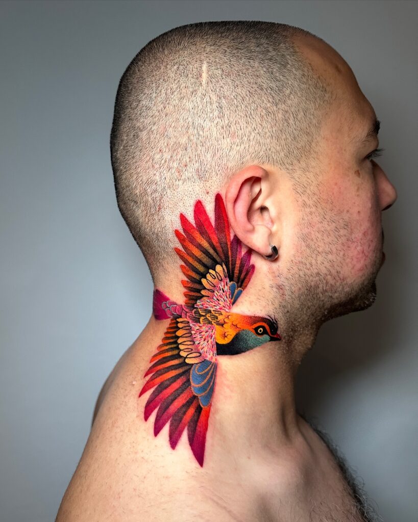 Blackwork Vein Burst Neck Tattoo