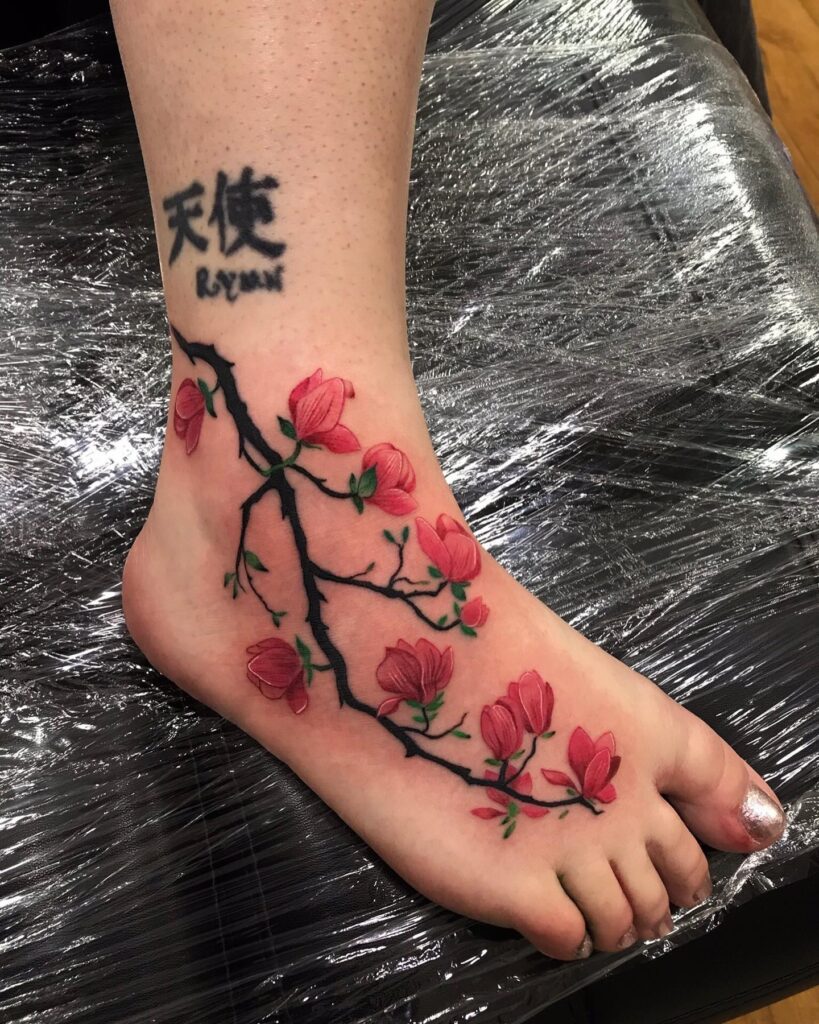 Polish Heritage-Inspired Floral Foot Tattoos