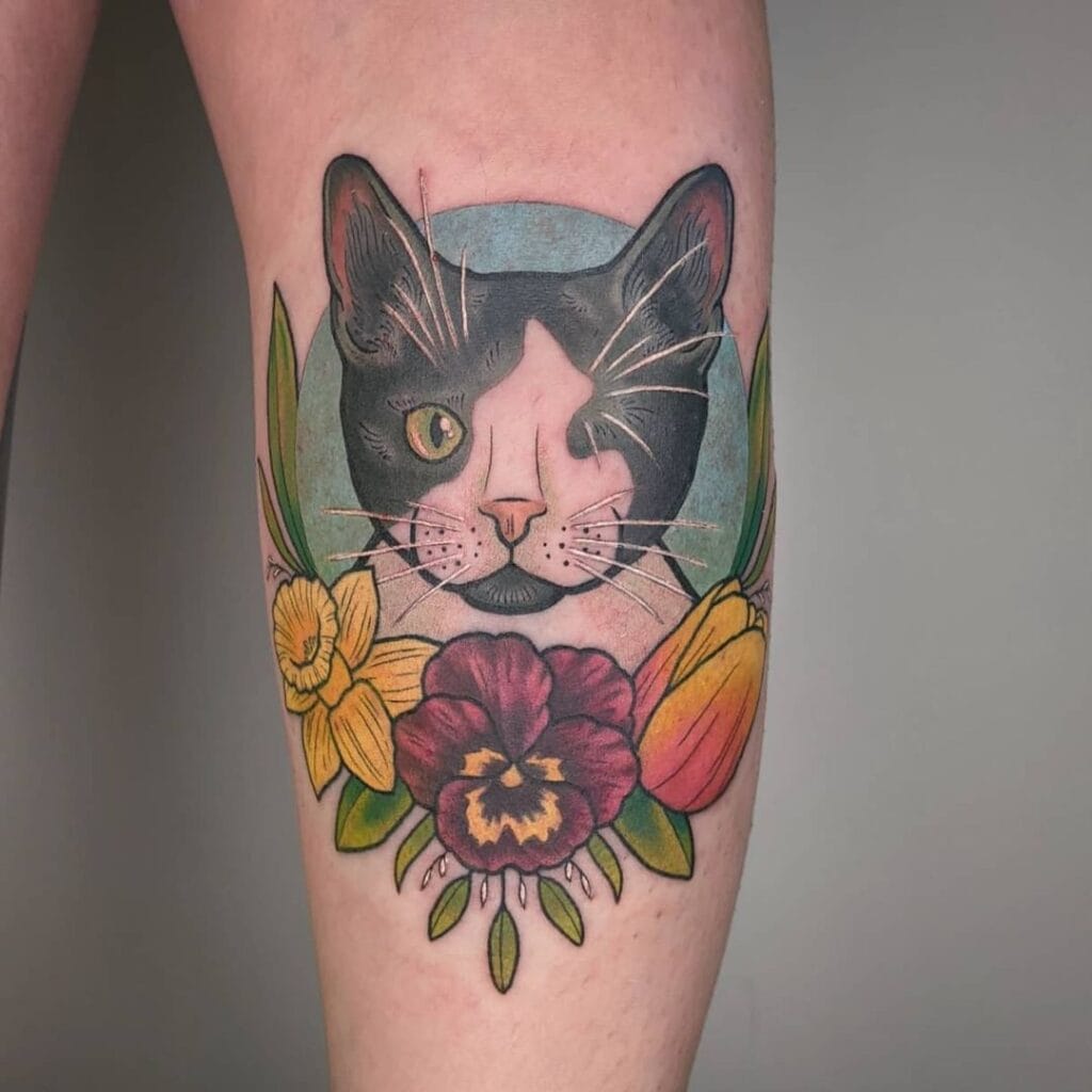 Vibrant Colorful Cat Portrait pet memorial tattoos tattoo