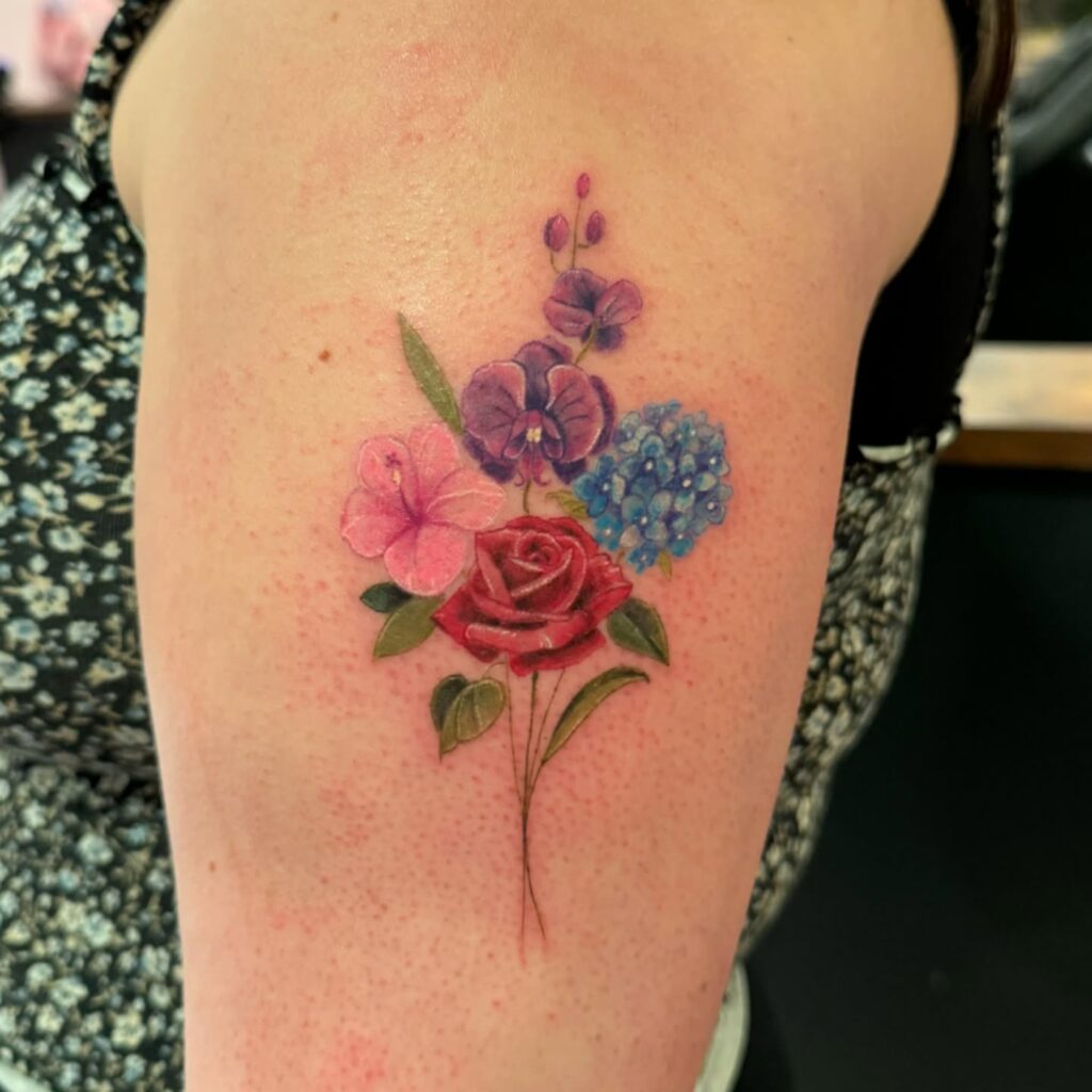 Vibrant Floral Bouquet Tattoo