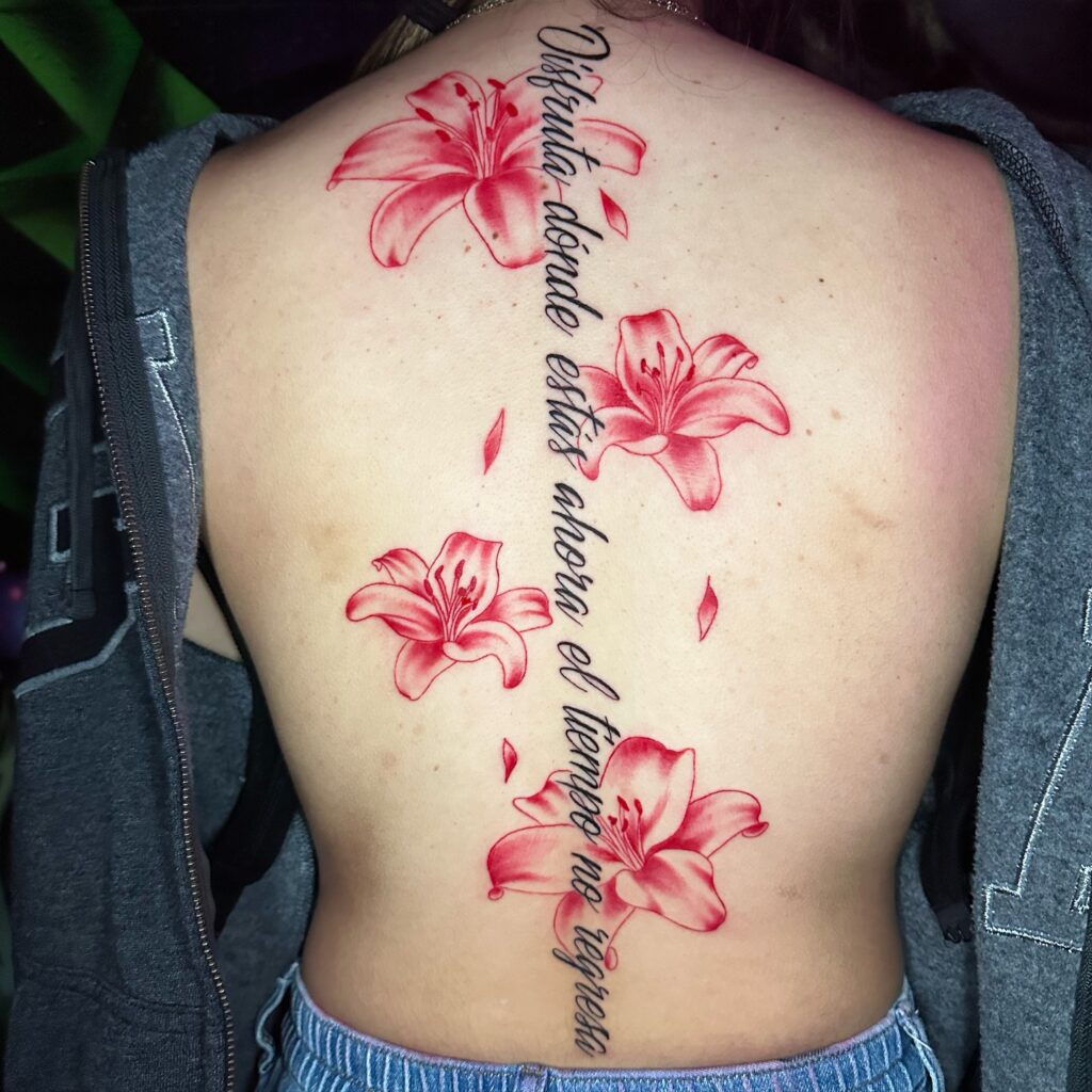 Blooming Floral Spine Tattoo