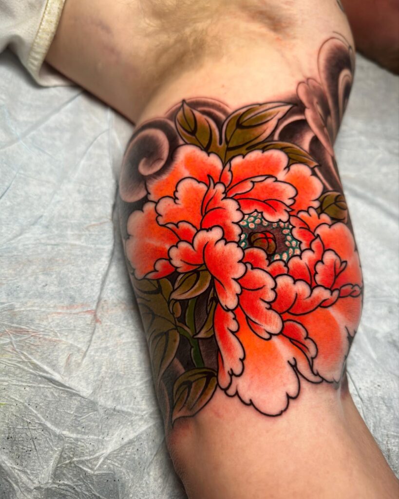 Vibrant Peony Inner Arm Tattoo with Classic Irezumi Style japanese peony tattoos tattoo