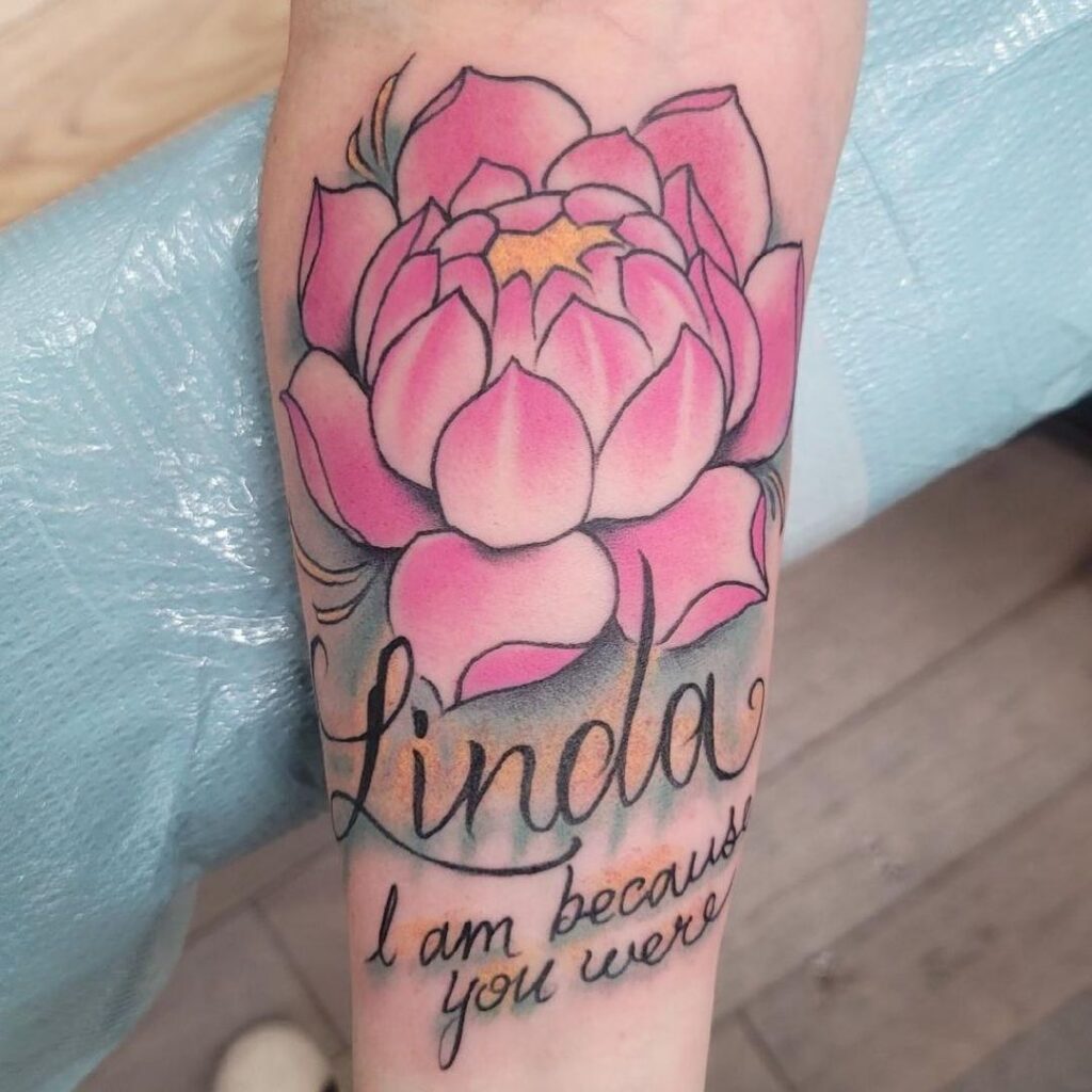Vibrant Pink Lotus Flower & Quote memorial tattoos tattoo