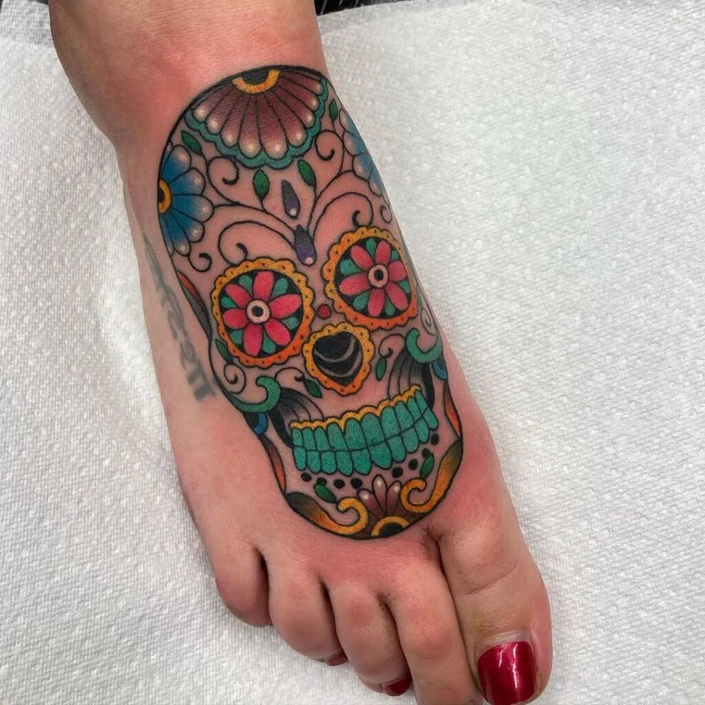 Bold Mandala-Inspired Ornamental Foot Tattoo