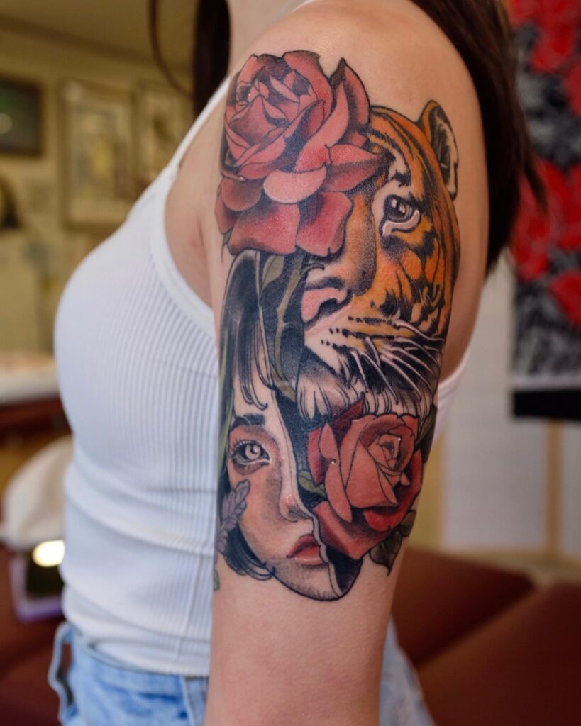 Minimalist Wildflower Bouquet Upper Arm Tattoo