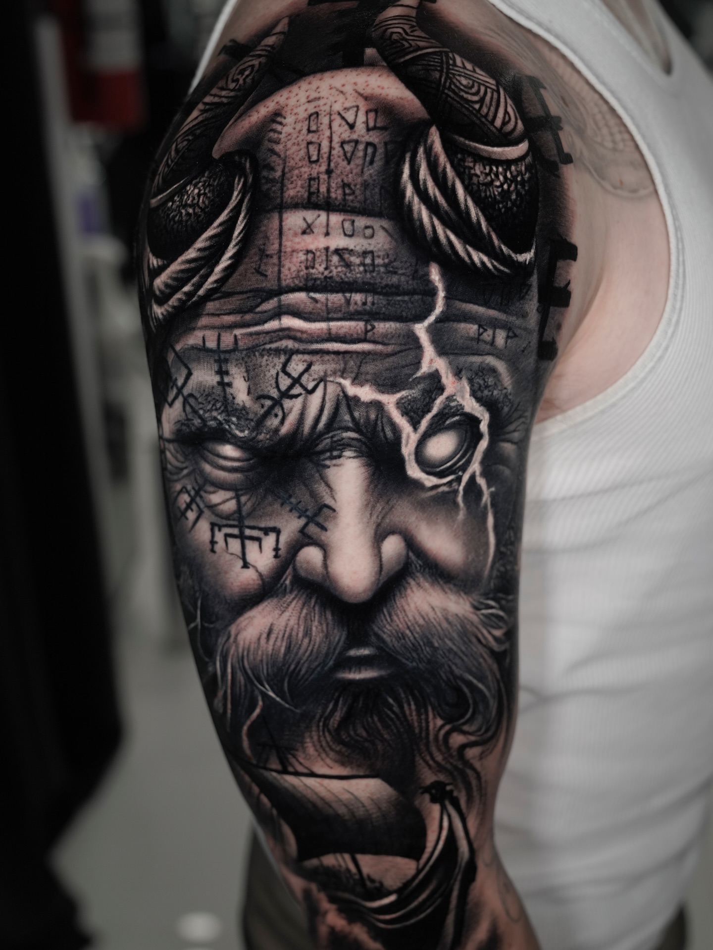 Runic Viking Face Tattoo