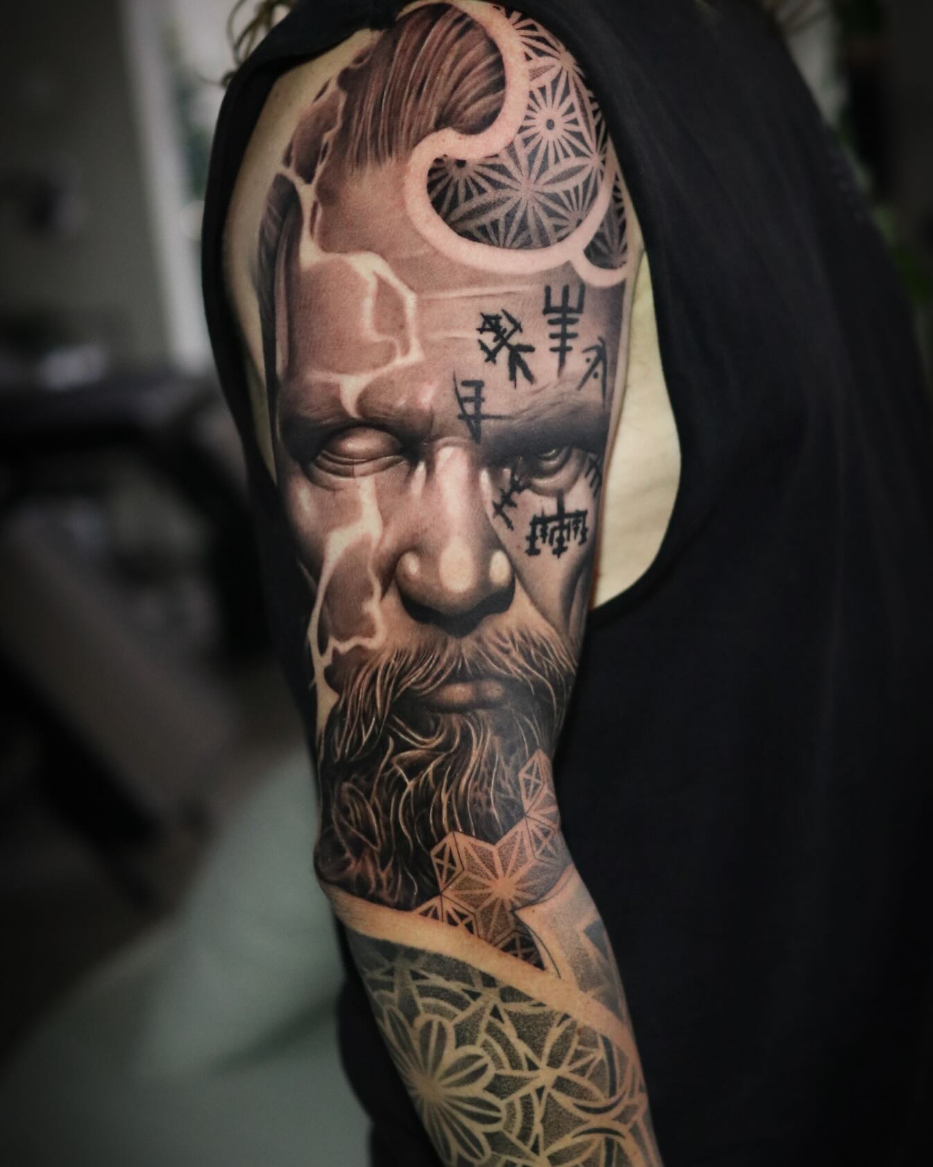 Runic Viking Warrior Portrait Tattoo