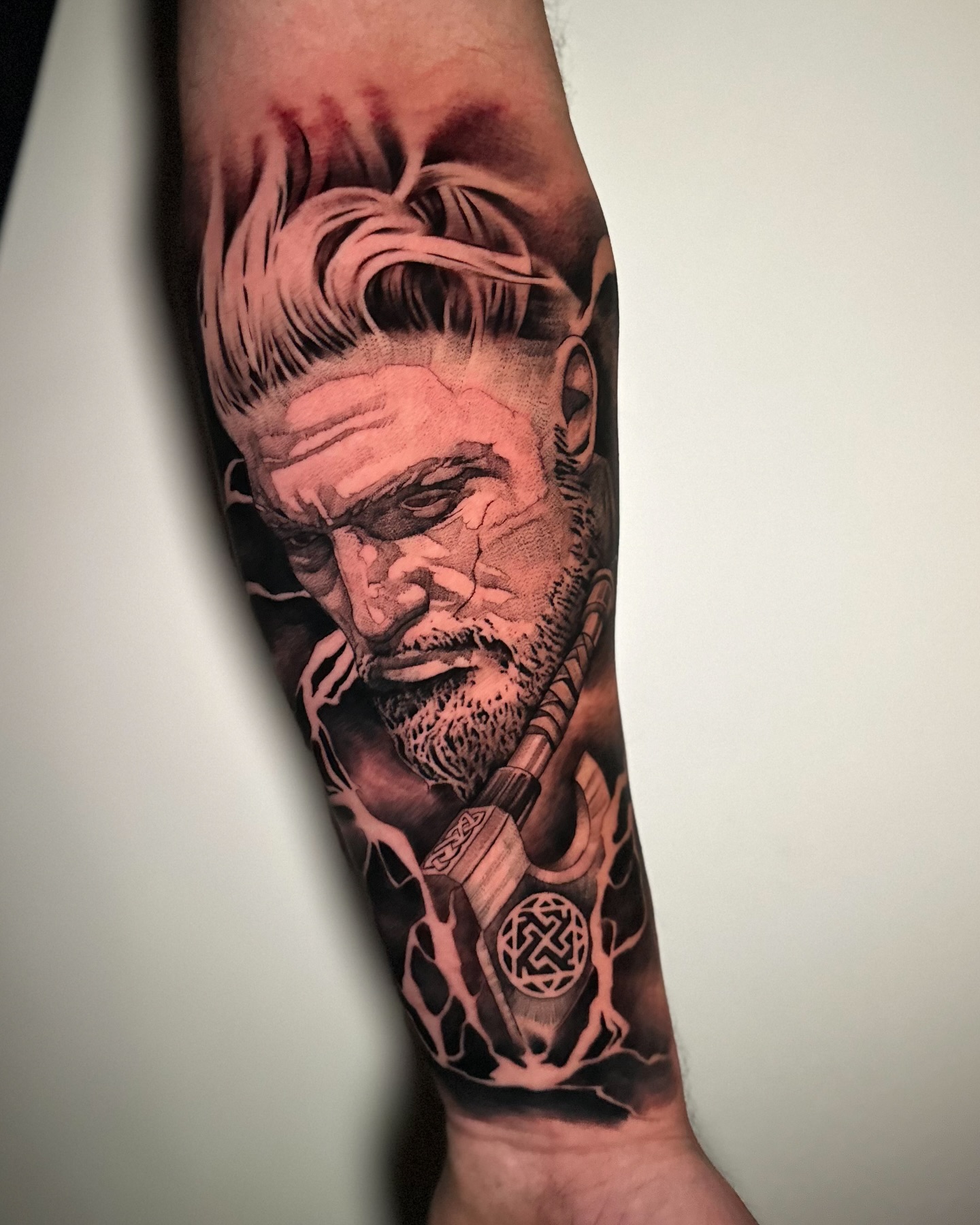 Viking Warrior And Mjolnir Tattoo
