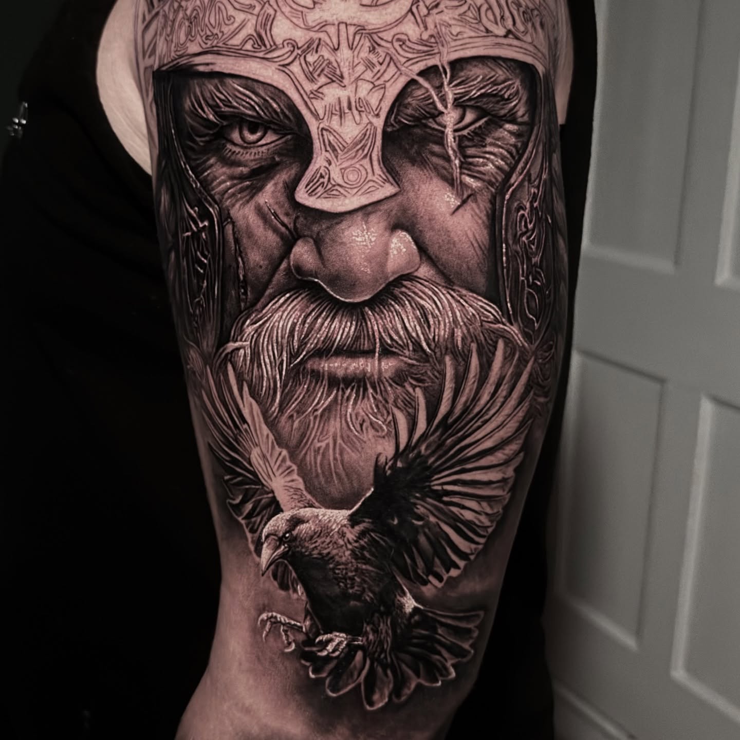 Viking Warrior And Raven Tattoo