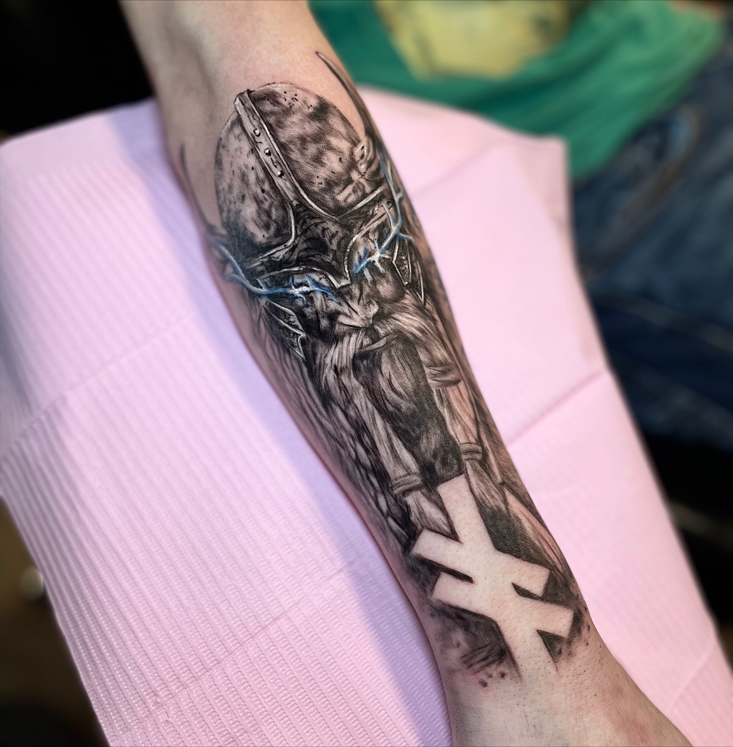 Viking Warrior Helmet And Valknut Tattoo