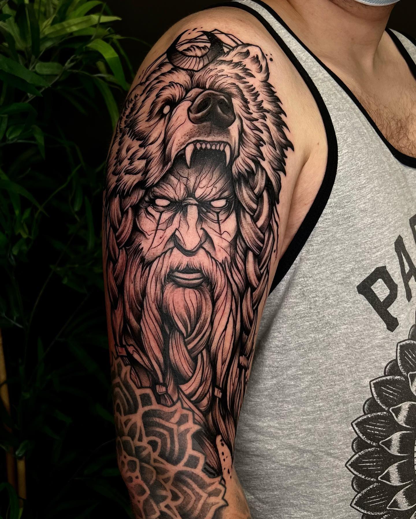 Viking Warrior With Bear Headdress Tattoo