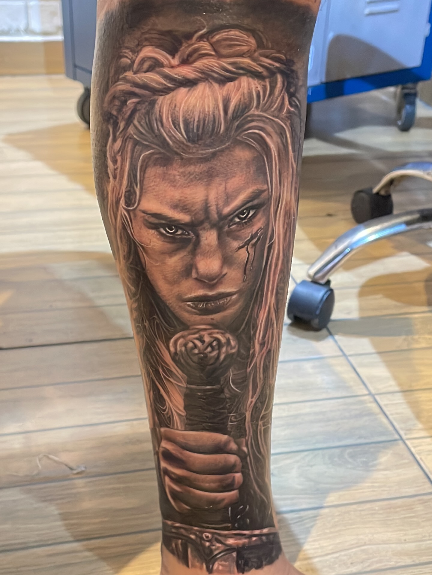 Viking Warrior Woman With Sword Tattoo