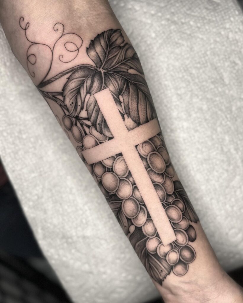 Vine and Grapes Cross cross tattoos for women tattoo