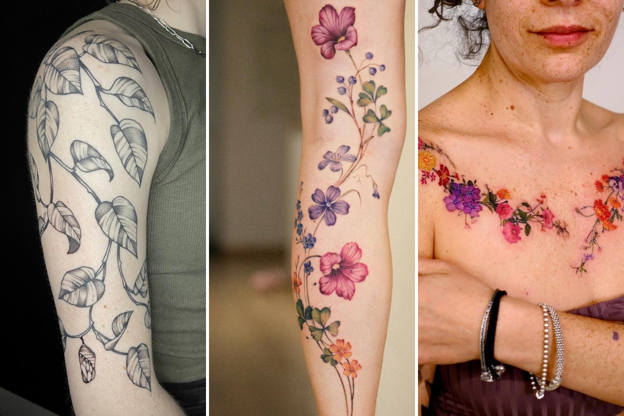 Aesthetic vine tattoos and delicate ink ideas collage