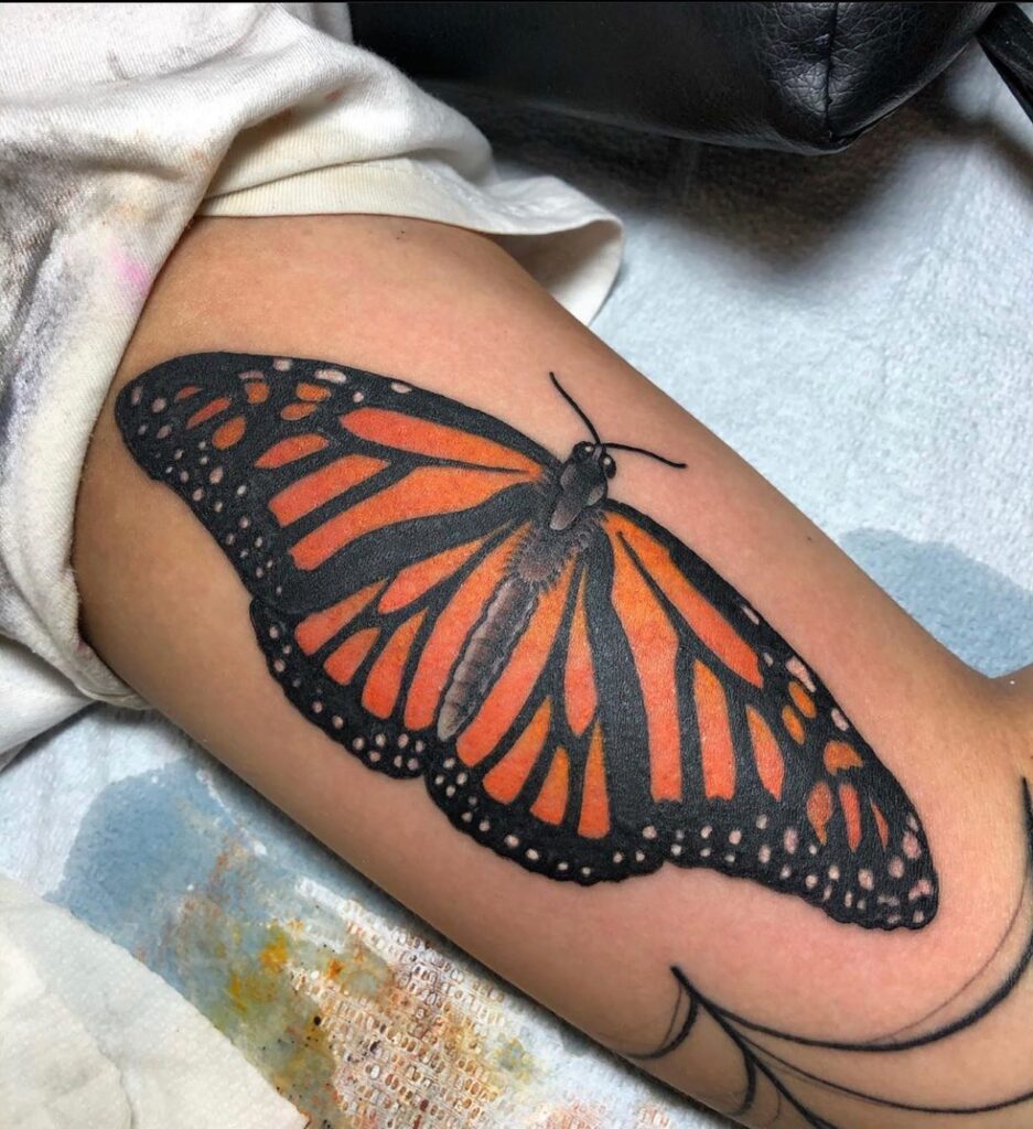 Vintage botanical monarch butterfly tattoo