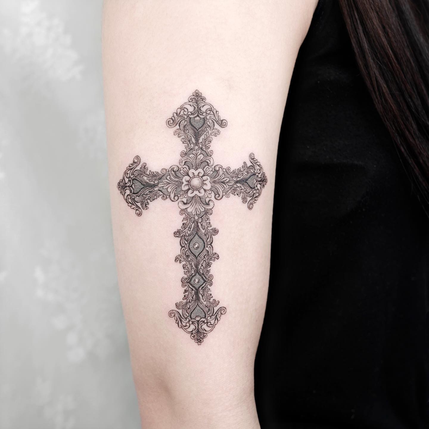 Vintage Floral Cross Tattoo cross tattoos ideas for women tattoo