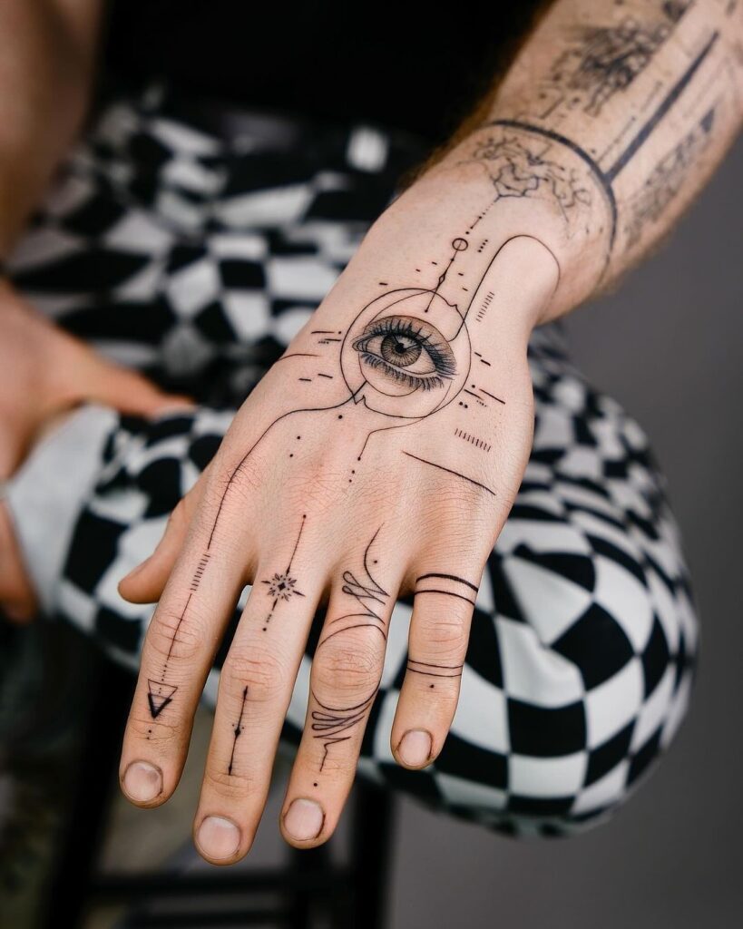 Visionary Line Art Hand Tattoo hand tattoo ideas for guys tattoo