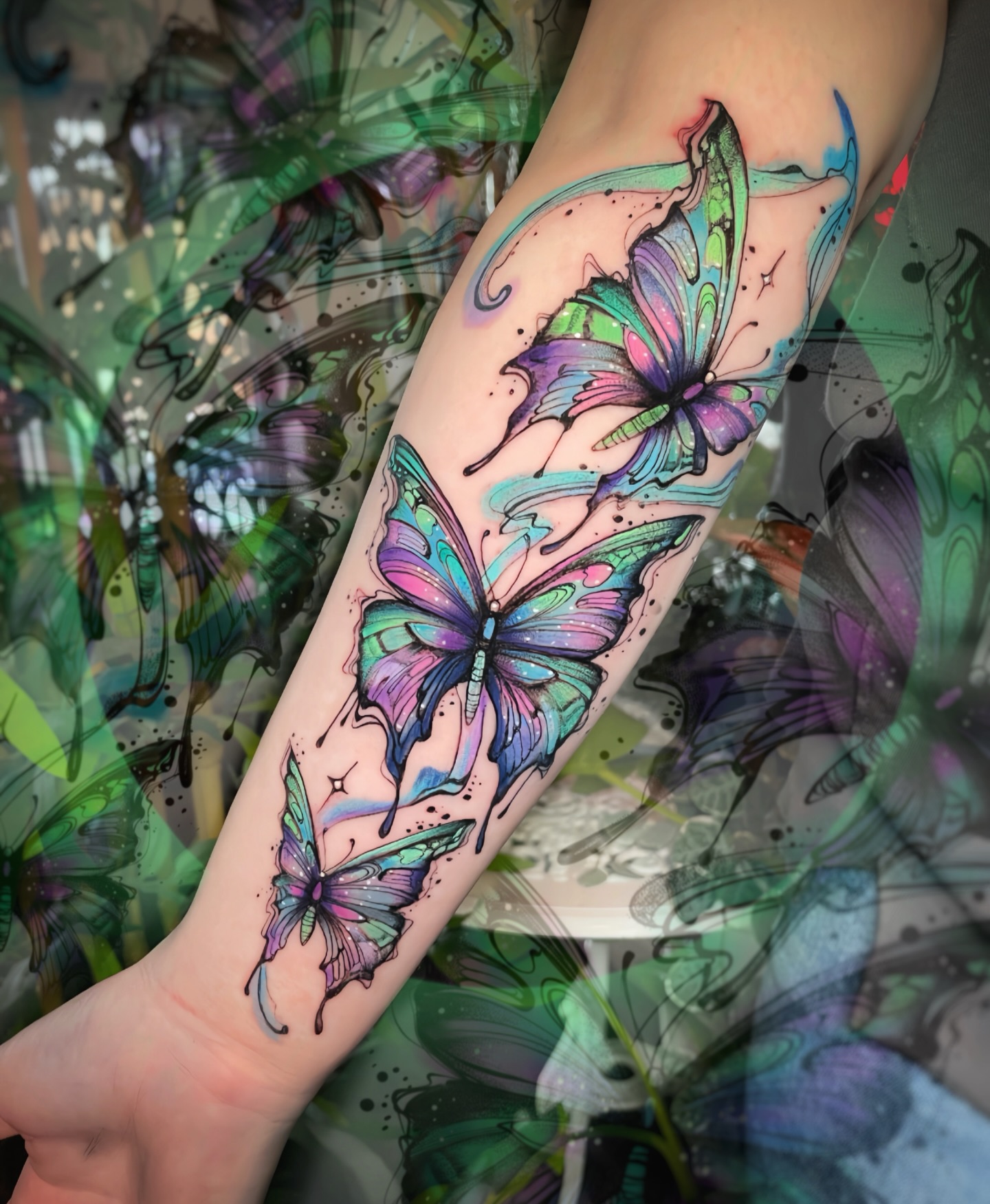 Watercolor Red Flower Tattoo