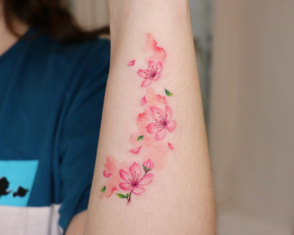 Watercolor Cherry Blossoms Forearm Tattoo cherry blossom tattoo ideas tattoo