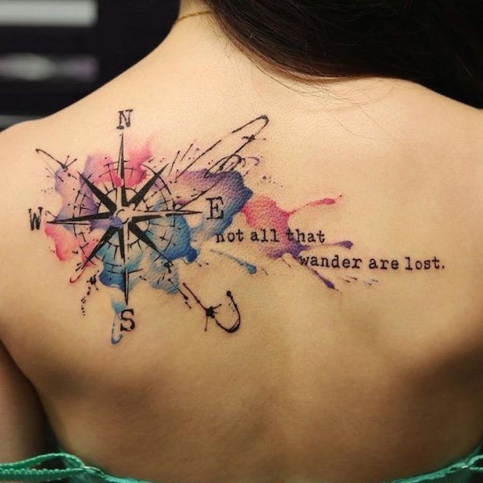 Watercolor Compass and Quote Tattoo timeless compass tattoo designs tattoo