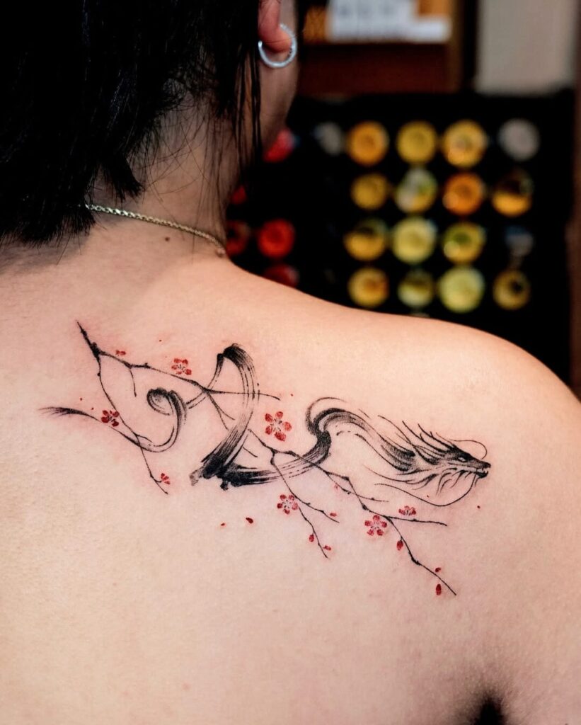 Graceful Dragon Back Tattoo