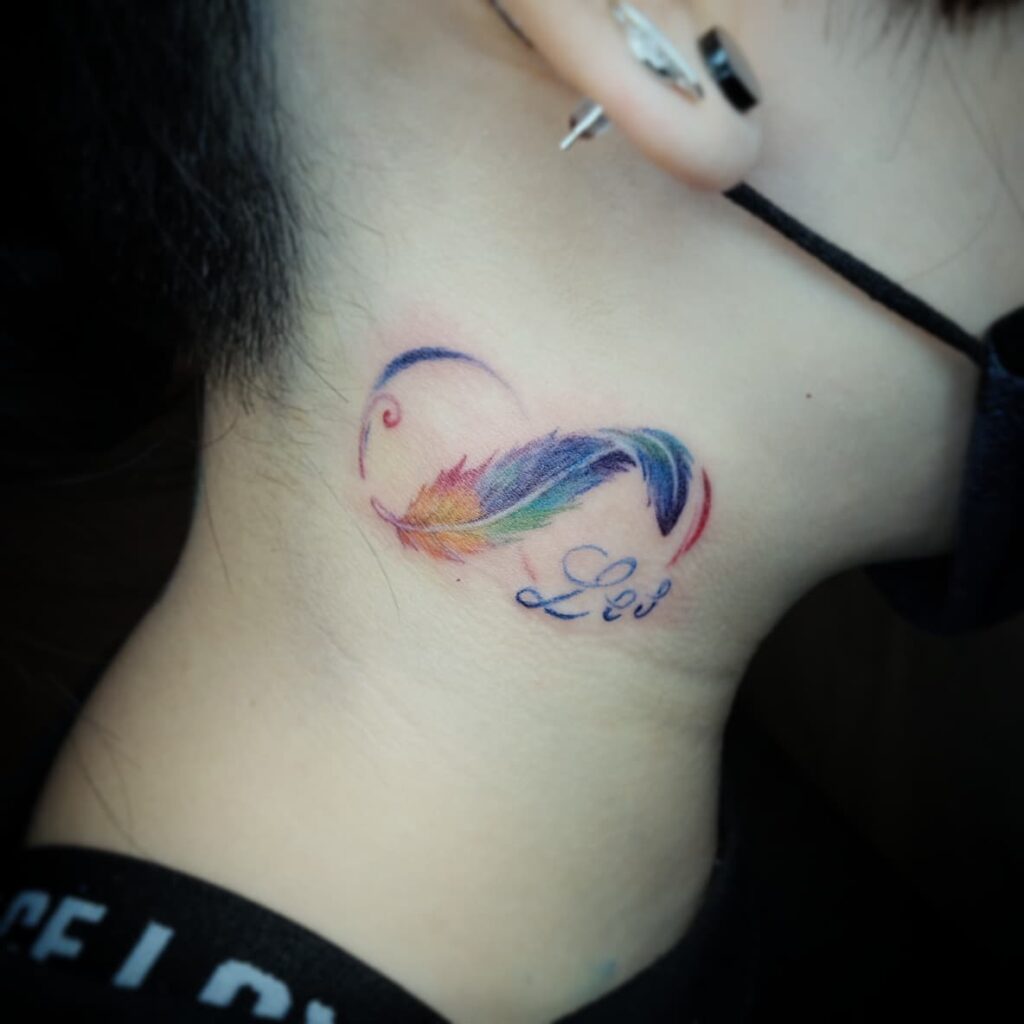 Red Dragon And Cherry Blossom Neck Tattoo