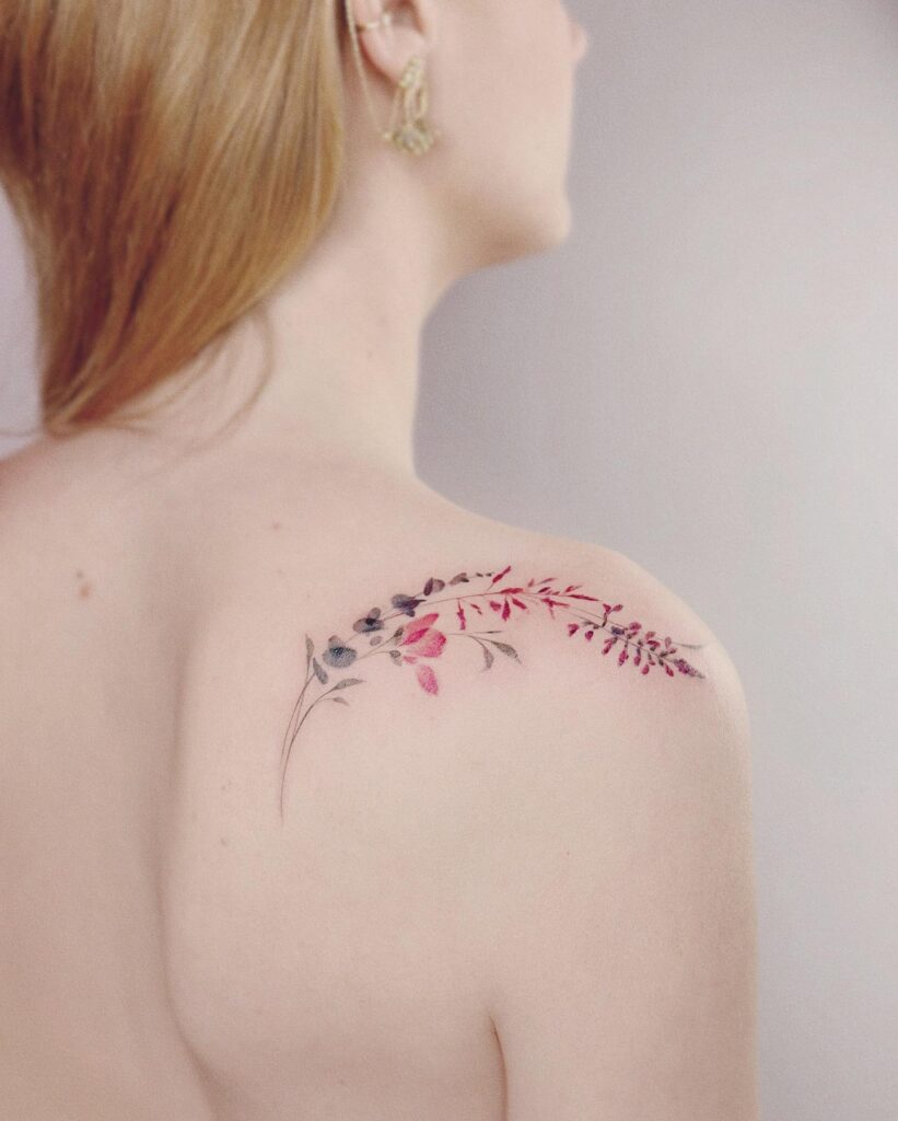 Floral Crescent Shoulder Tattoo