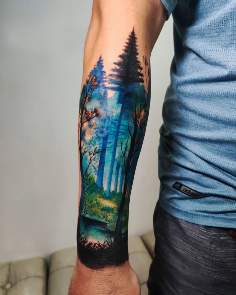 Watercolor Forest Half Sleeve Tattoo half sleeve tattoos for men tattoo