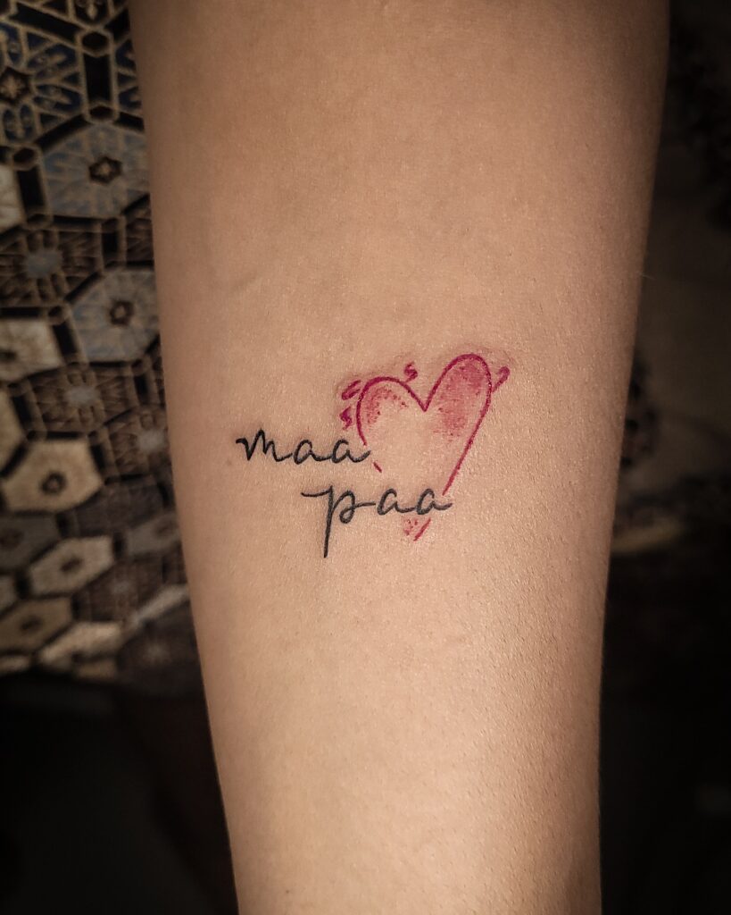 Watercolor Heart Maa Paa Tattoo mom dad tattoos tattoo