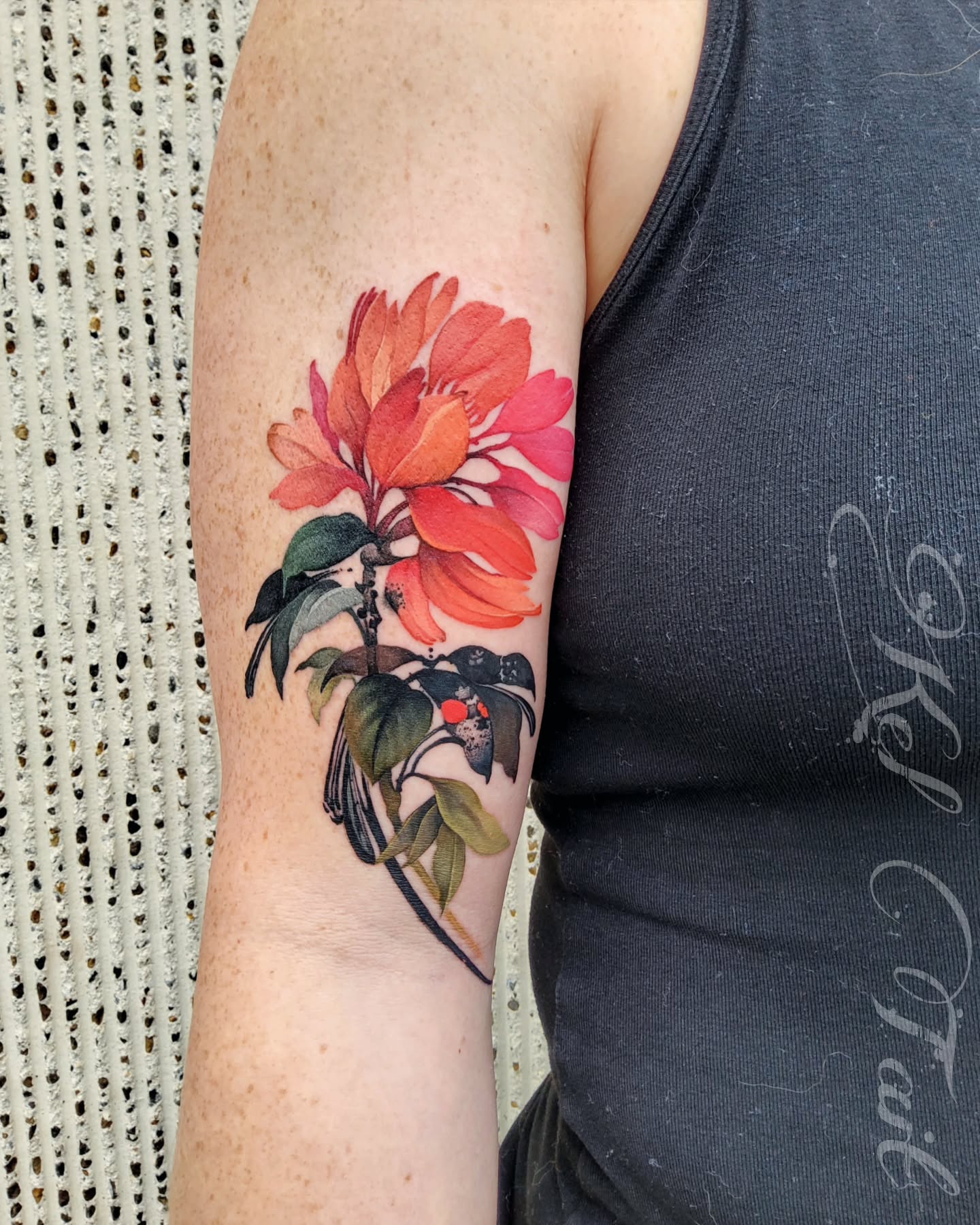 Watercolor Cherry Blossom Branch Tattoo