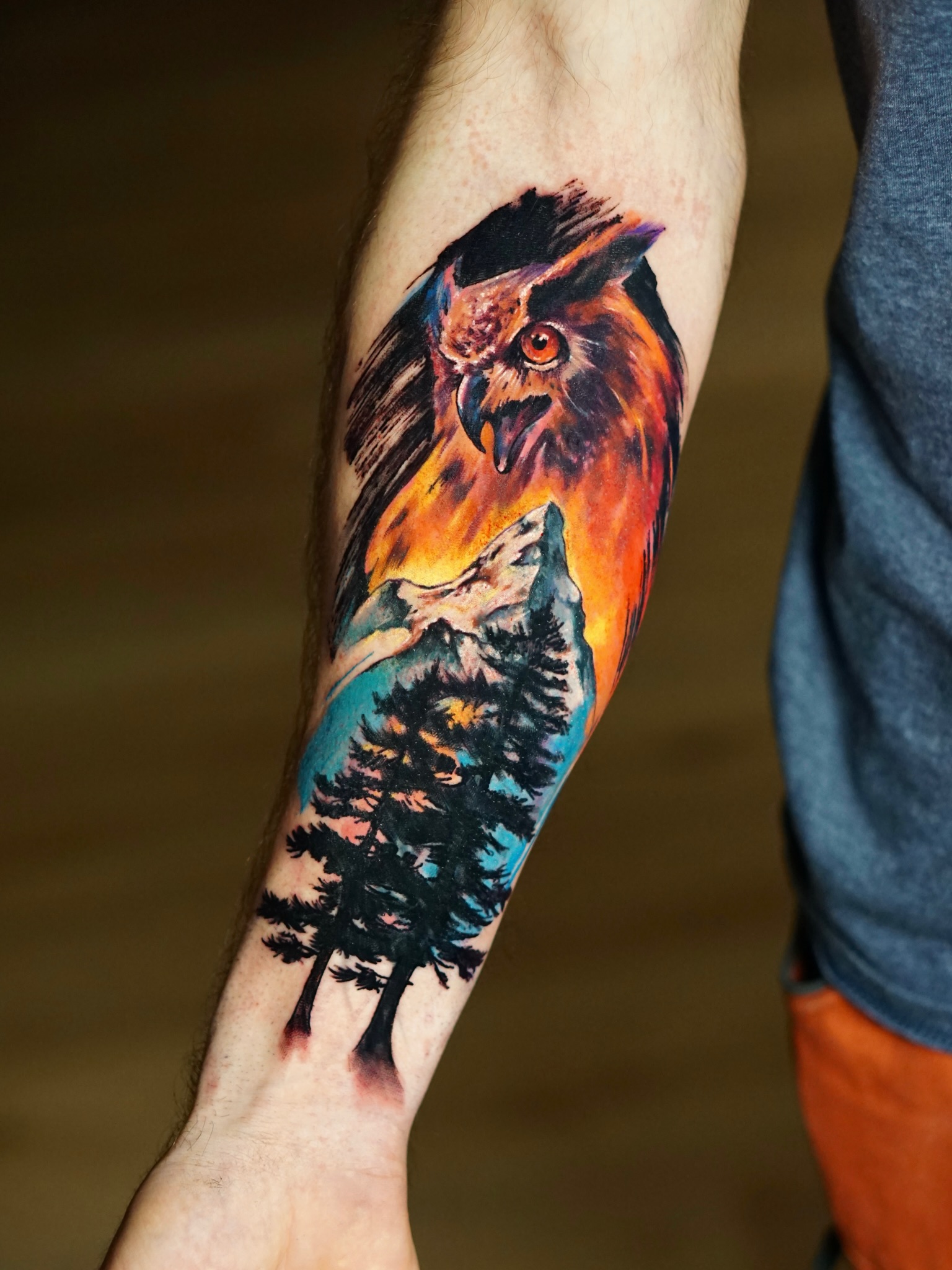 Watercolor Stitch Sunset Tattoo