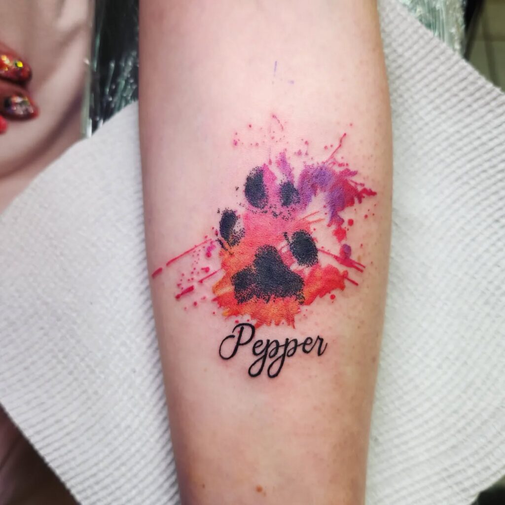 Watercolor Paw Print with Name Tattoo dog memorial tattoos tattoo