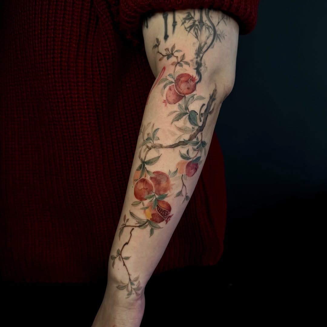 Watercolor Iris Flower Sleeve Tattoo