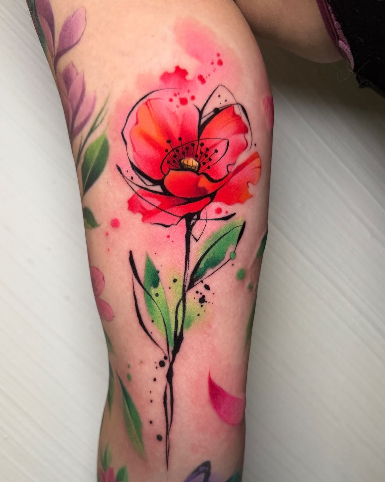 Watercolor Lion And Blue Rose Tattoo