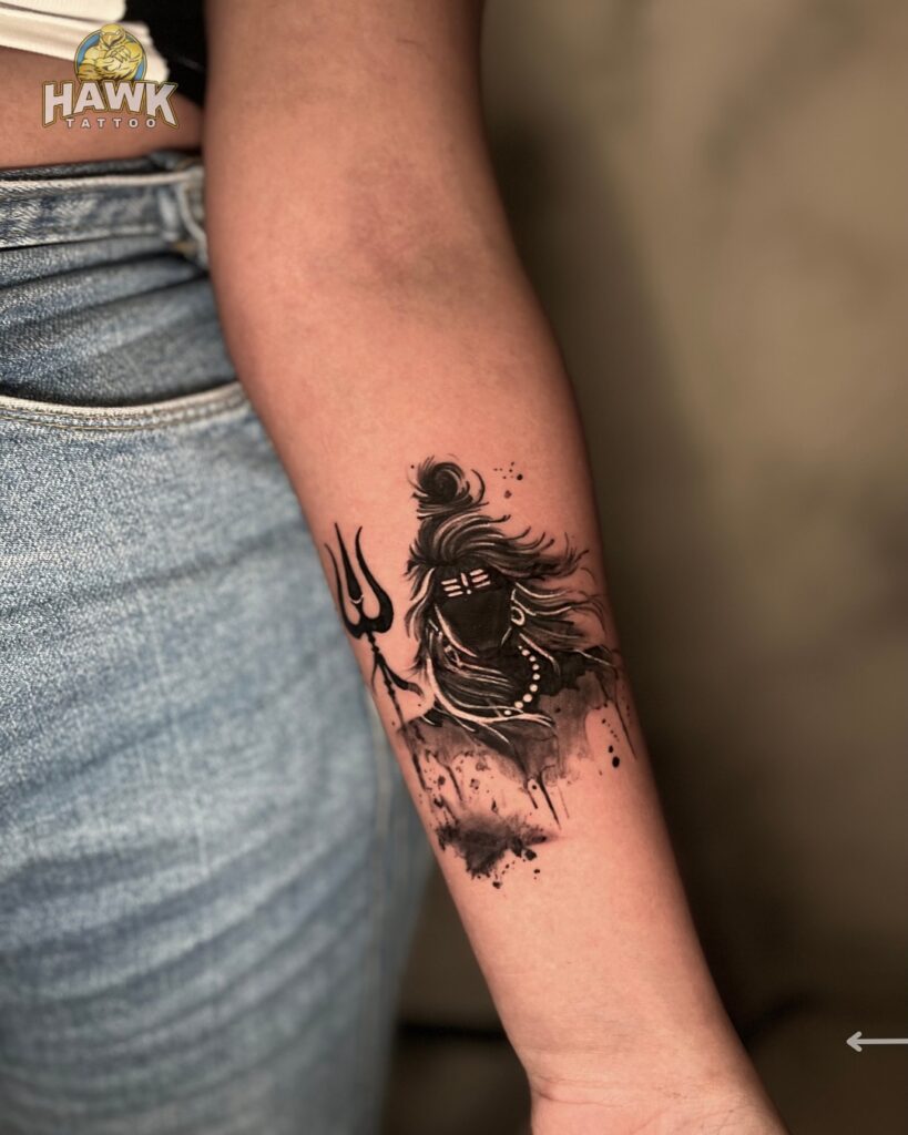 Lord Shiva And Om Tattoo With Inspirational Hindi Script