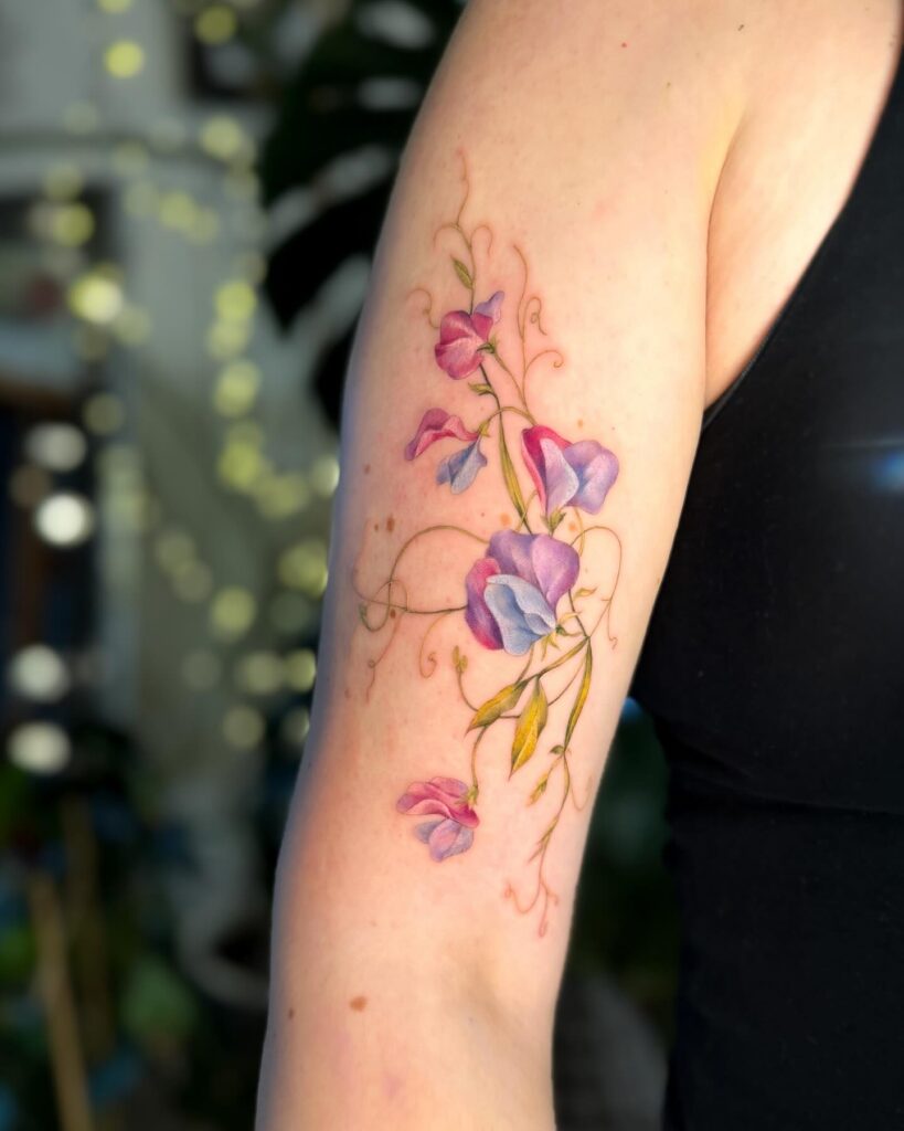Watercolor Sweet Pea Tattoo april birth flower tattoo ideas tattoo
