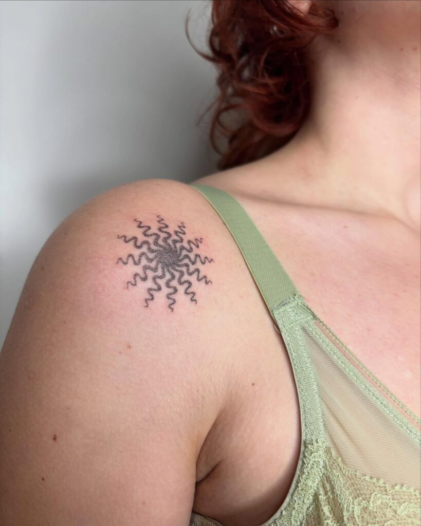 Koi Yin-Yang Shoulder Stick And Poke Tattoo