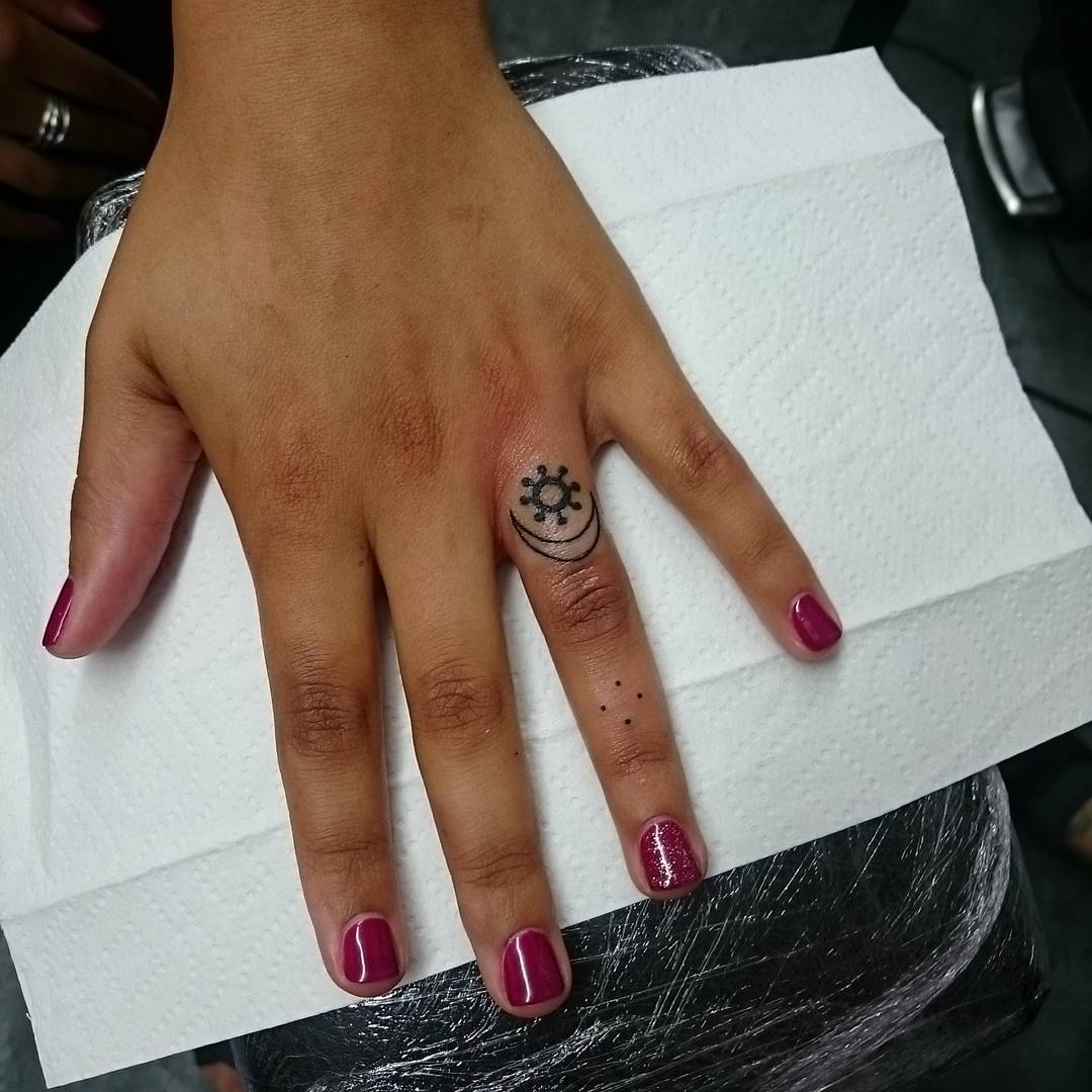 Sun And Crescent Wedding Band Tattoo